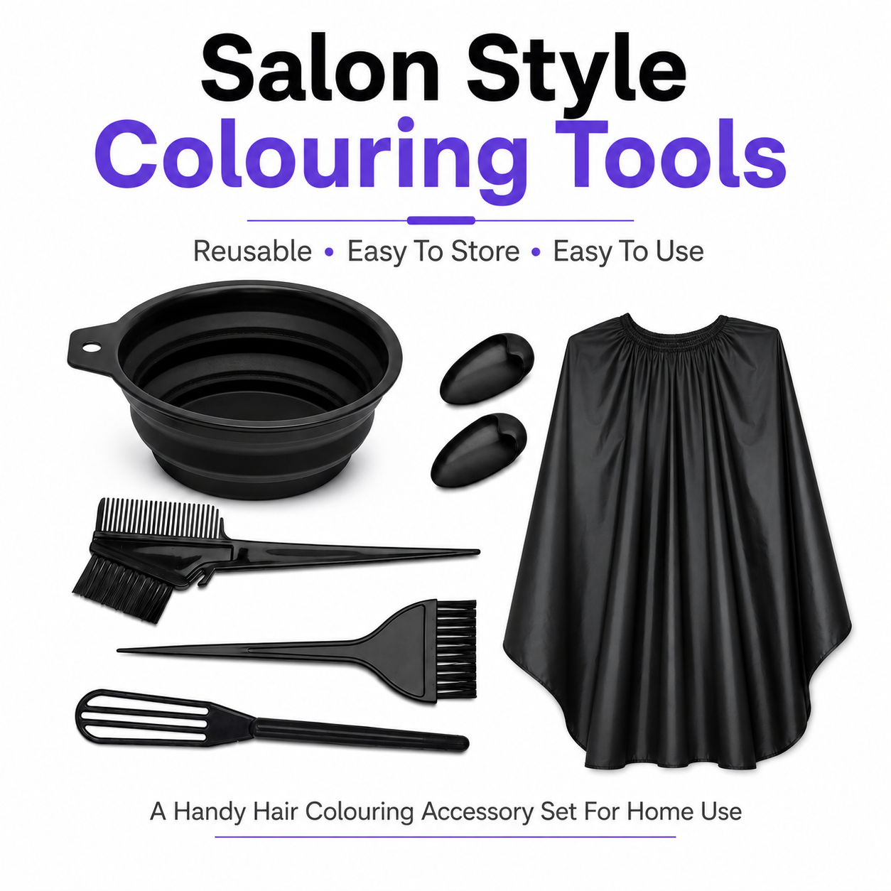 Omoge Home Hair Colouring Tools Bundle With Foldable Dye Bowl Tint Brushes Comb Ear Covers And Black Hair Dressing Cape