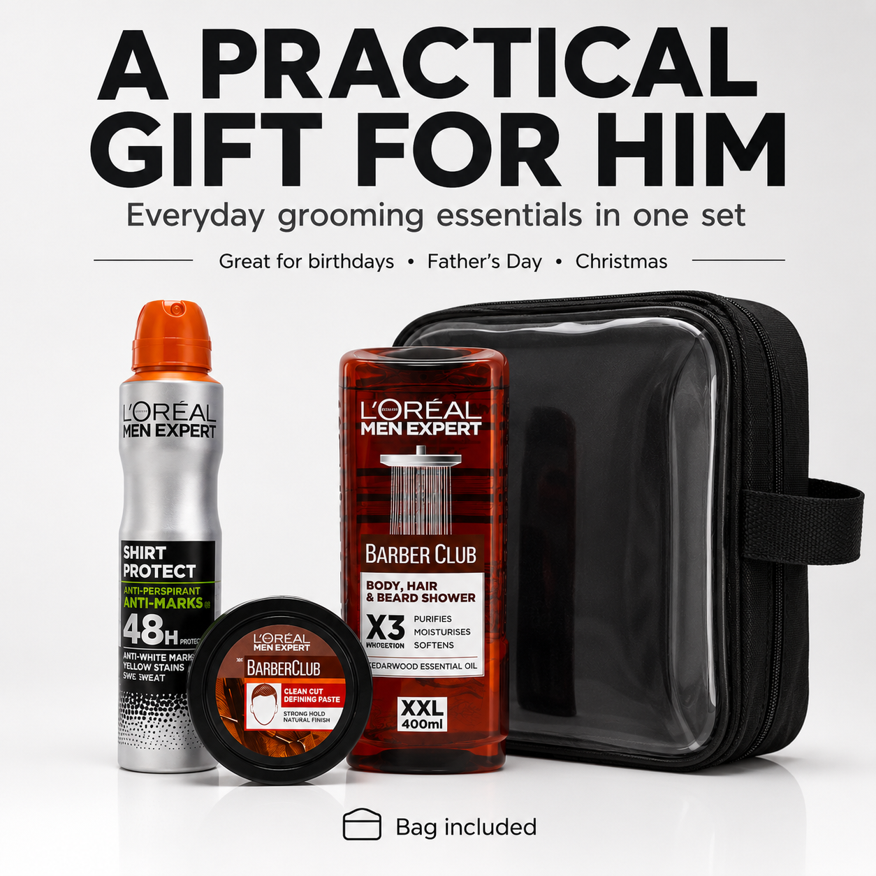 L’Oréal Men Expert Barber Club Grooming Gift Set With Shower Gel Deodorant Defining Paste And Toiletry Bag