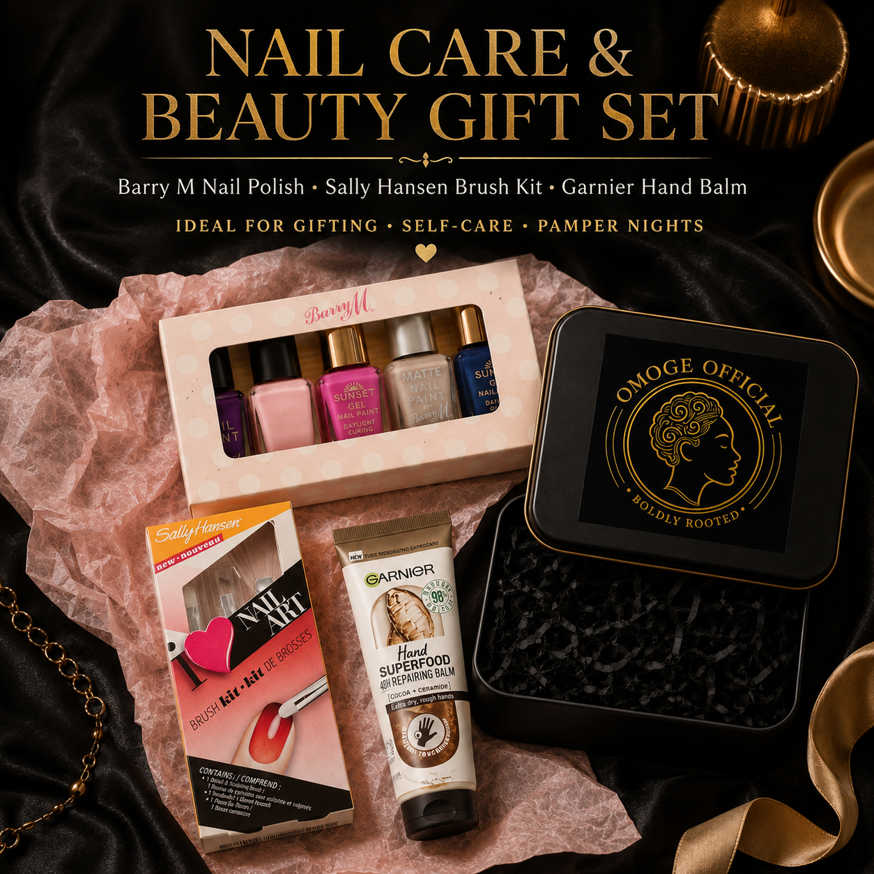 OMOGE OFFICIAL Nail Lover Gift Tin – Barry M, Sally Hansen & Garnier Set