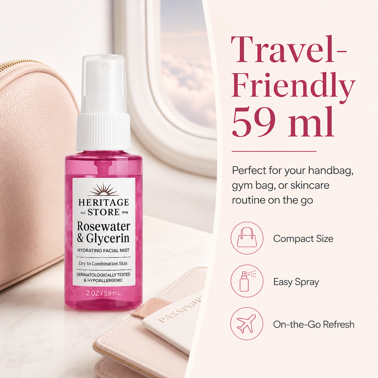 Heritage Store Rosewater & Glycerin Facial Mist 59 ml | Hydrating Rose Spray