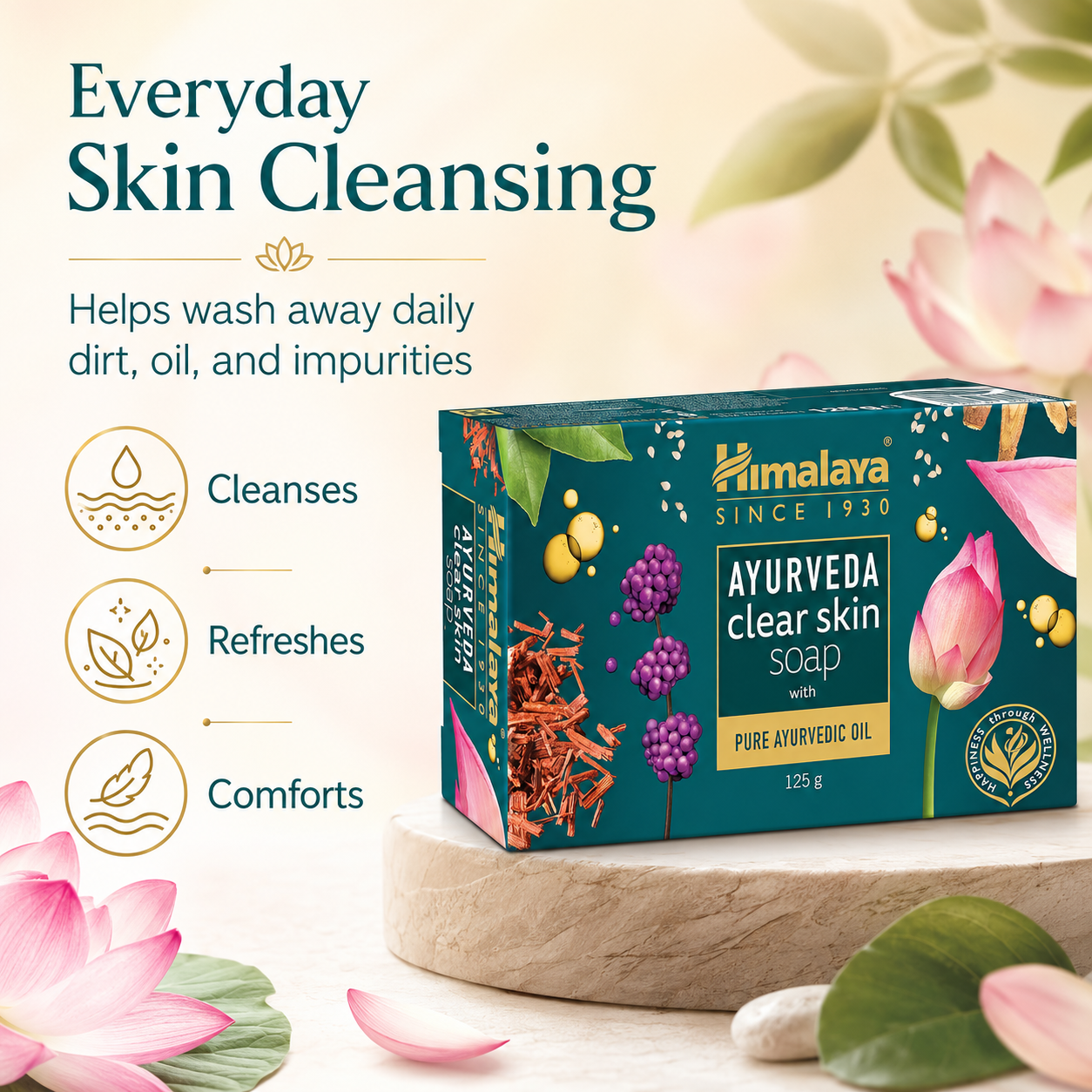 Himalaya Ayurveda Clear Skin Soap 125 g | Herbal Face & Body Cleansing Bar