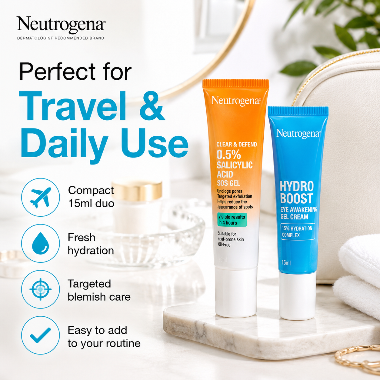 Neutrogena Hydro Boost Eye Gel Cream and Clear & Defend SOS Gel Duo 15ml Set