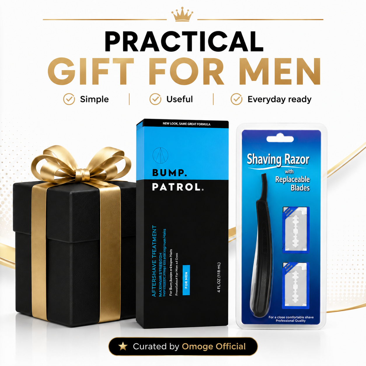 Omoge Men’s Razor Bump Care Duo with Bump Patrol Aftershave Treatment 4oz and Shaving Razor