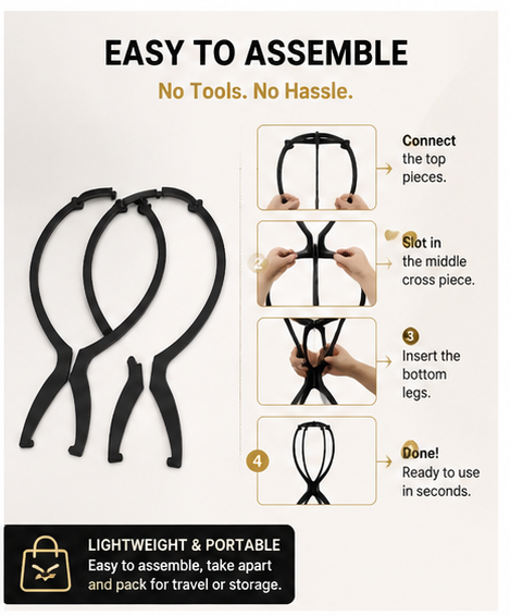 OMOGE OFFICIAL 3 Pack Black Portable Wig Stands