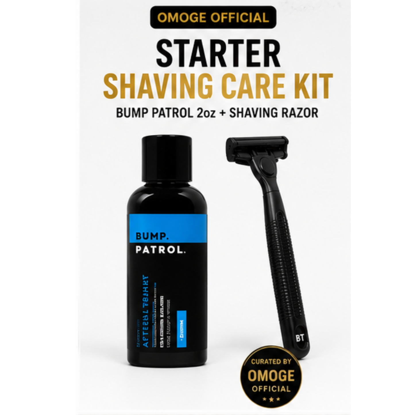 Omoge Men’s Starter Shaving Care Kit with Bump Patrol Aftershave Treatment 2oz and Shaving Razor