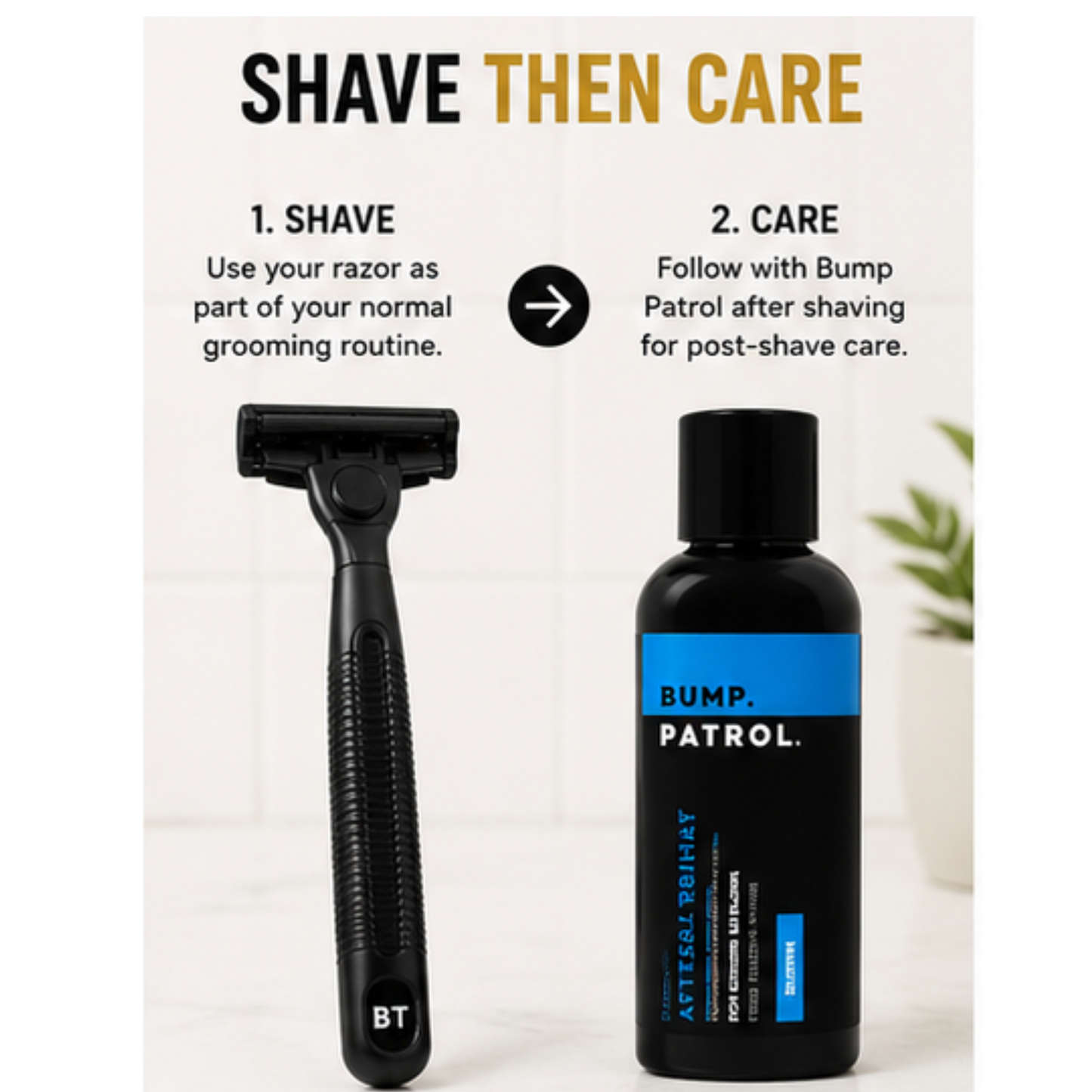 Omoge Men’s Starter Shaving Care Kit with Bump Patrol Aftershave Treatment 2oz and Shaving Razor