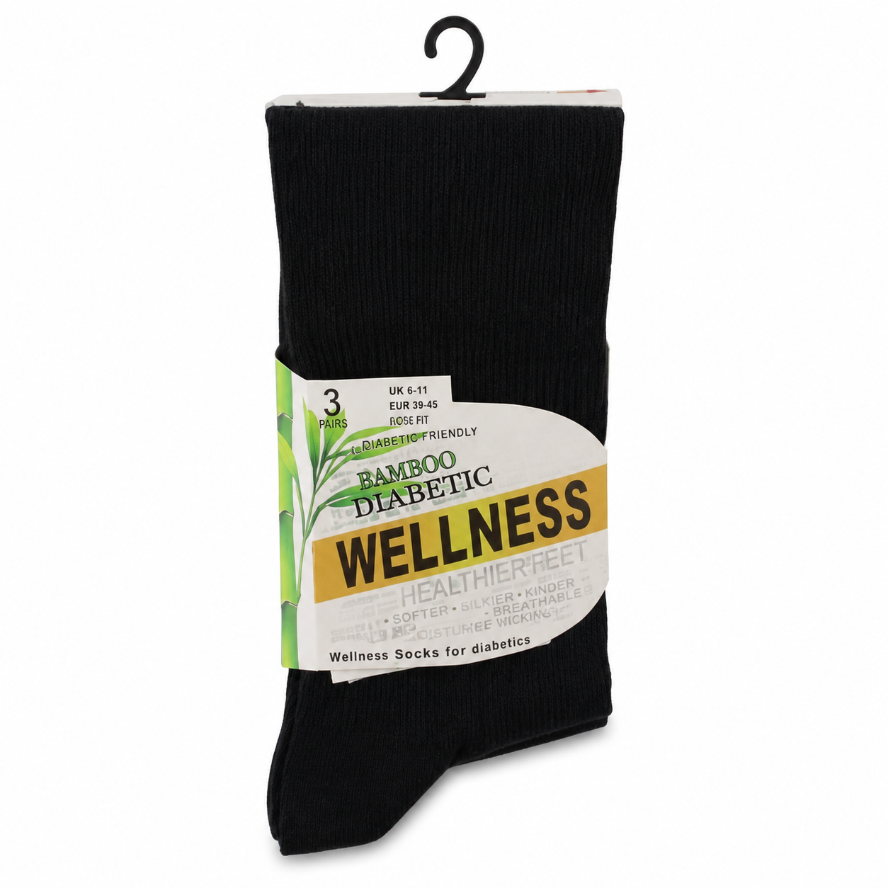 Men’s Bamboo Wellness Non-Binding Ankle Socks – Black, 3 Pairs