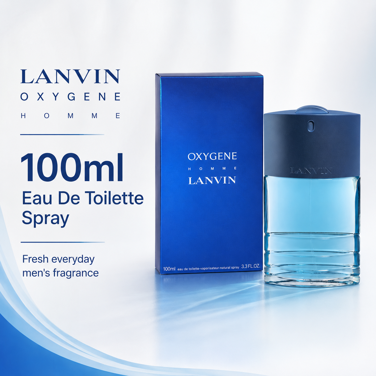 Lanvin Oxygene Men Eau De Toilette Spray 100ml Fresh Masculine Fragrance With Elemi Cedar Cypress Juniper And White Musk Notes