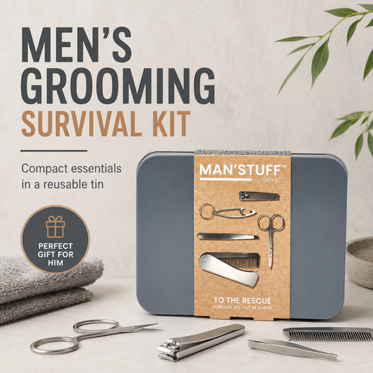 Technic Man’Stuff To The Rescue Survival Kit Reusable Tin With Comb Bottle Opener Nail Scissors Nail Clippers Tweezers And Accessories