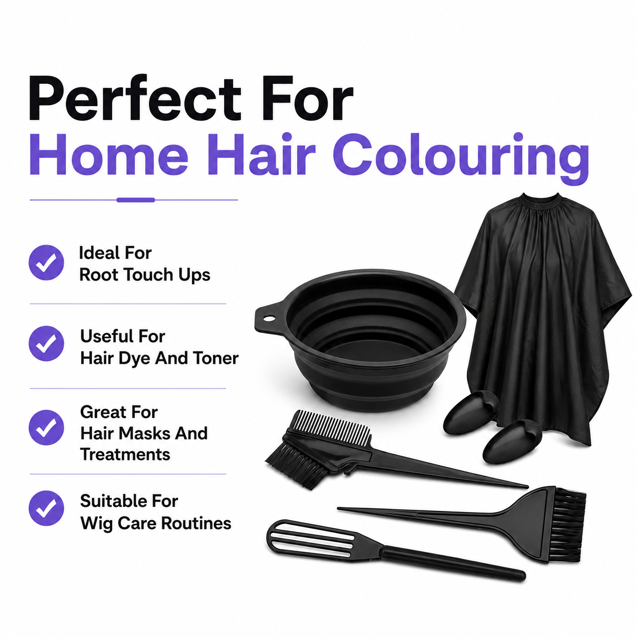 Omoge Home Hair Colouring Tools Bundle With Foldable Dye Bowl Tint Brushes Comb Ear Covers And Black Hair Dressing Cape