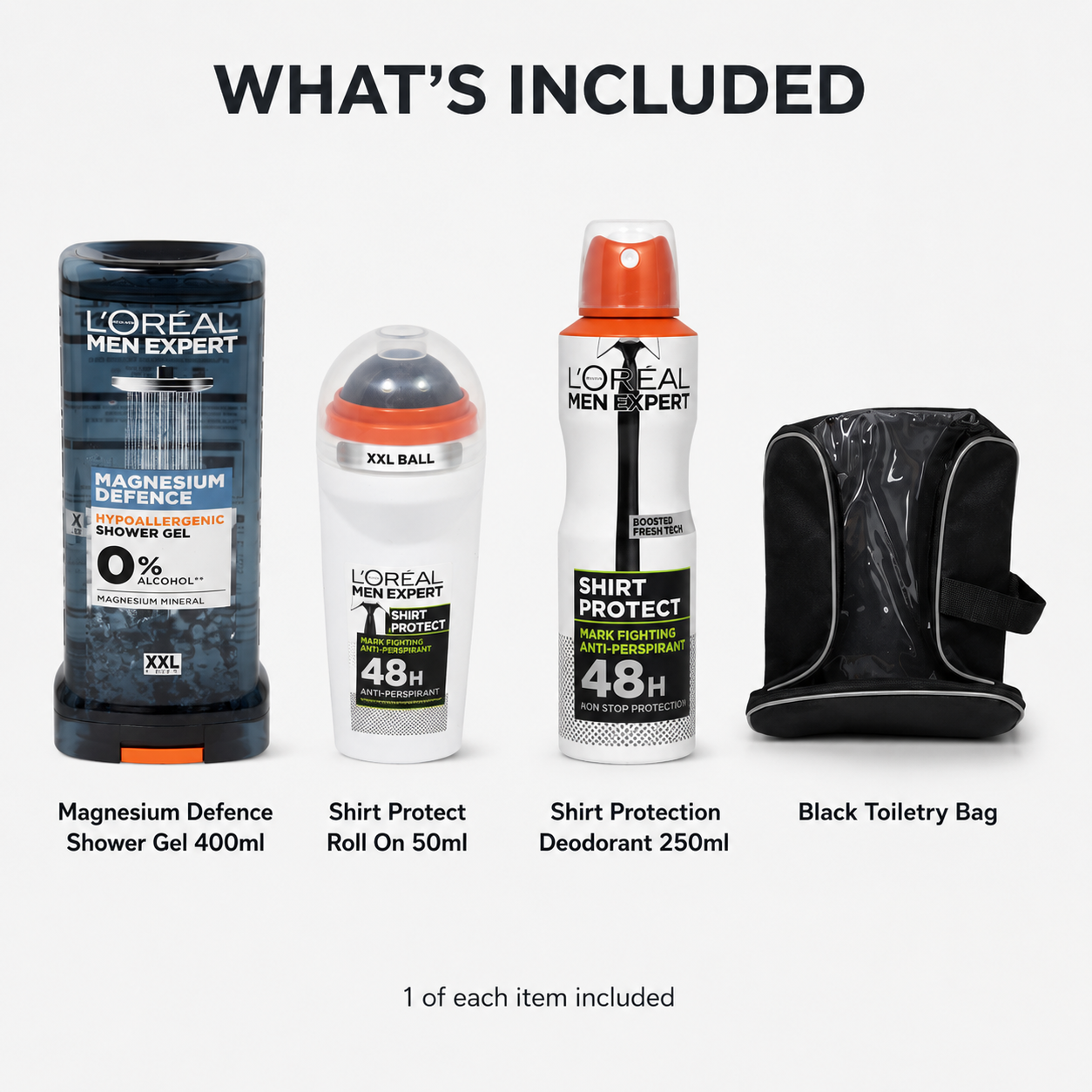 L’Oréal Men Expert Full Size Freshness Gift Set With Magnesium Defence Shower Gel Shirt Protection Deodorant Roll On And Toiletry Bag
