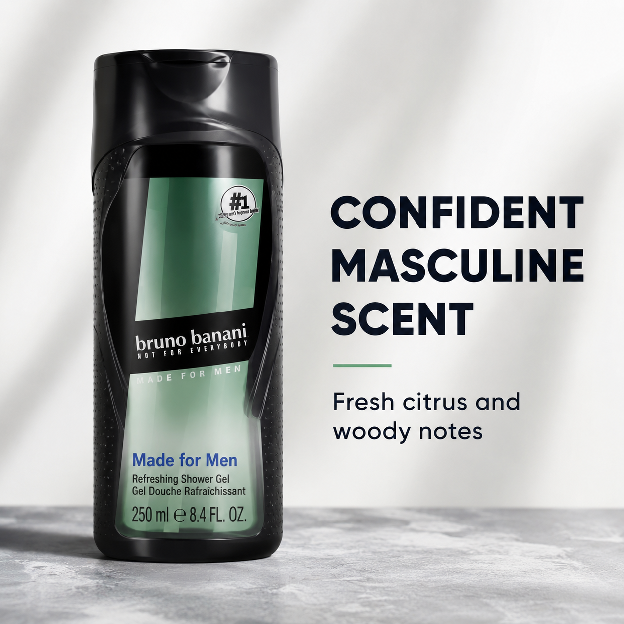 Bruno Banani Made For Men Shower Gel 250ml – Fresh Citrus & Woody Scent for Daily Cleansing