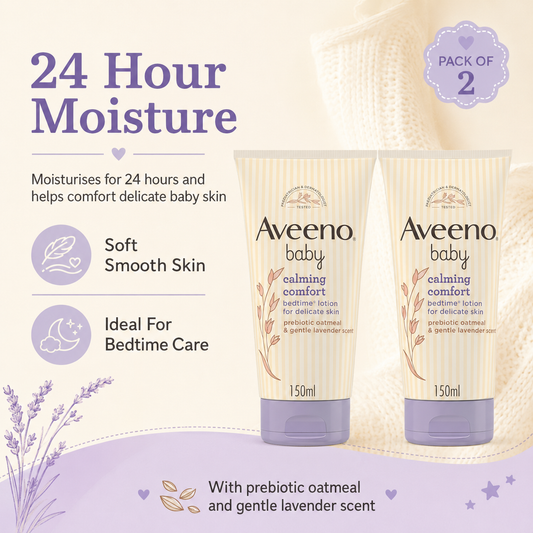 Aveeno Baby Calming Comfort Bedtime Lotion | Lavender & Prebiotic Oatmeal | 150ml (Pack of 2)