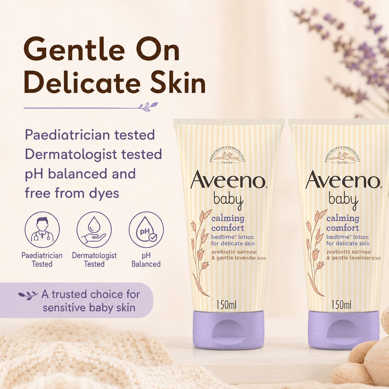 Aveeno Baby Calming Comfort Bedtime Lotion | Lavender & Prebiotic Oatmeal | 150ml (Pack of 2)