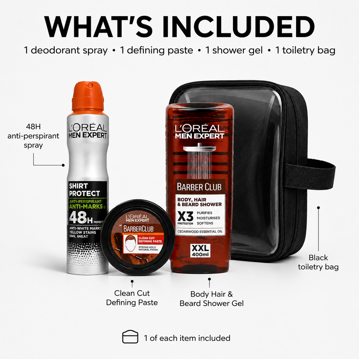 L’Oréal Men Expert Barber Club Grooming Gift Set With Shower Gel Deodorant Defining Paste And Toiletry Bag