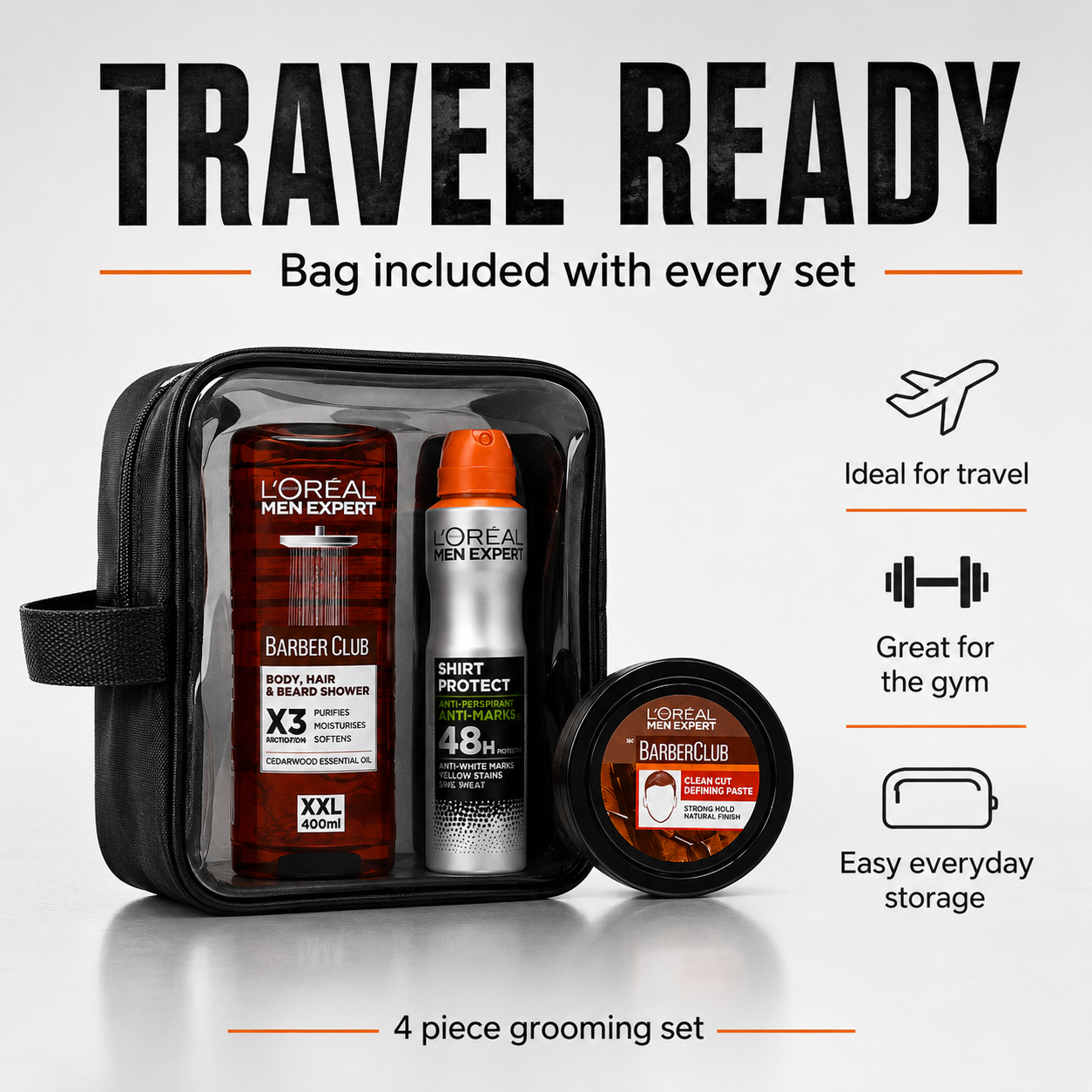 L’Oréal Men Expert Barber Club Grooming Gift Set With Shower Gel Deodorant Defining Paste And Toiletry Bag
