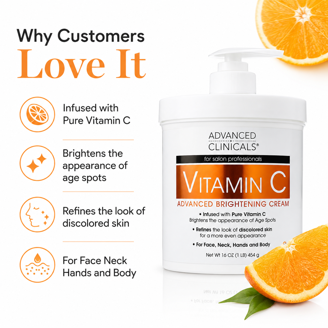 Advanced Clinicals Vitamin C Brightening Cream 454 g