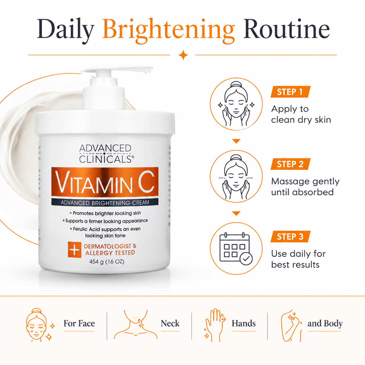Advanced Clinicals Vitamin C Brightening Cream 454 g
