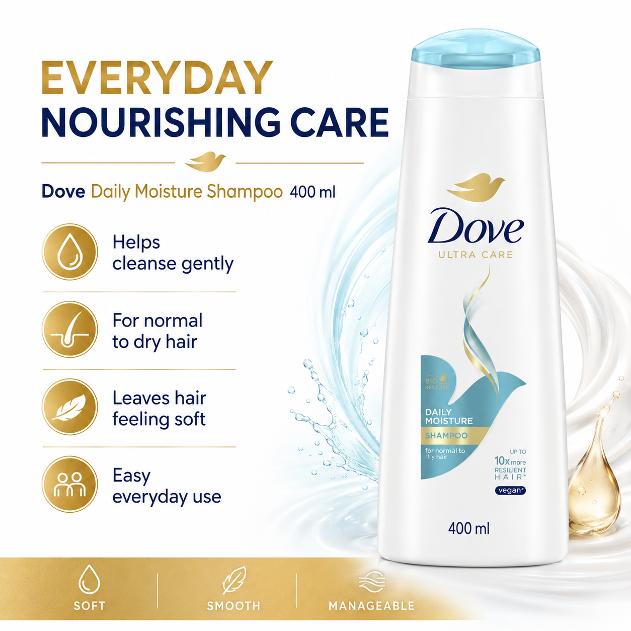 Dove Daily Moisture Shampoo 400 ml Nourishing Everyday Shampoo For Soft Manageable Hair