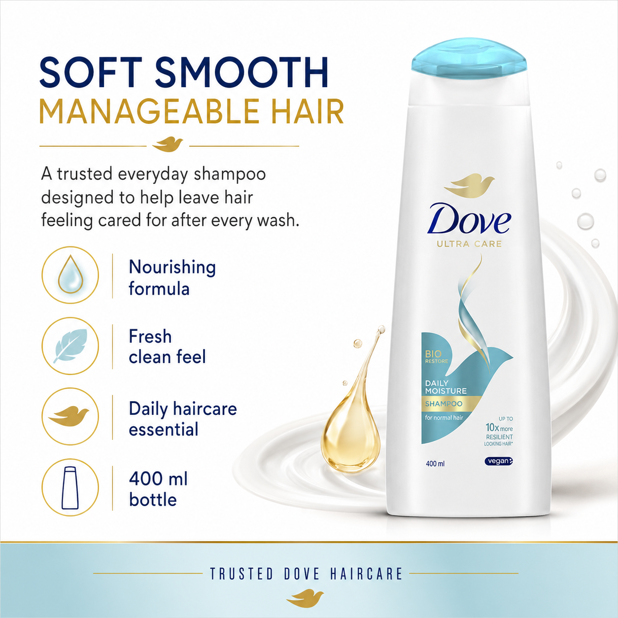 Dove Daily Moisture Shampoo 400 ml Nourishing Everyday Shampoo For Soft Manageable Hair