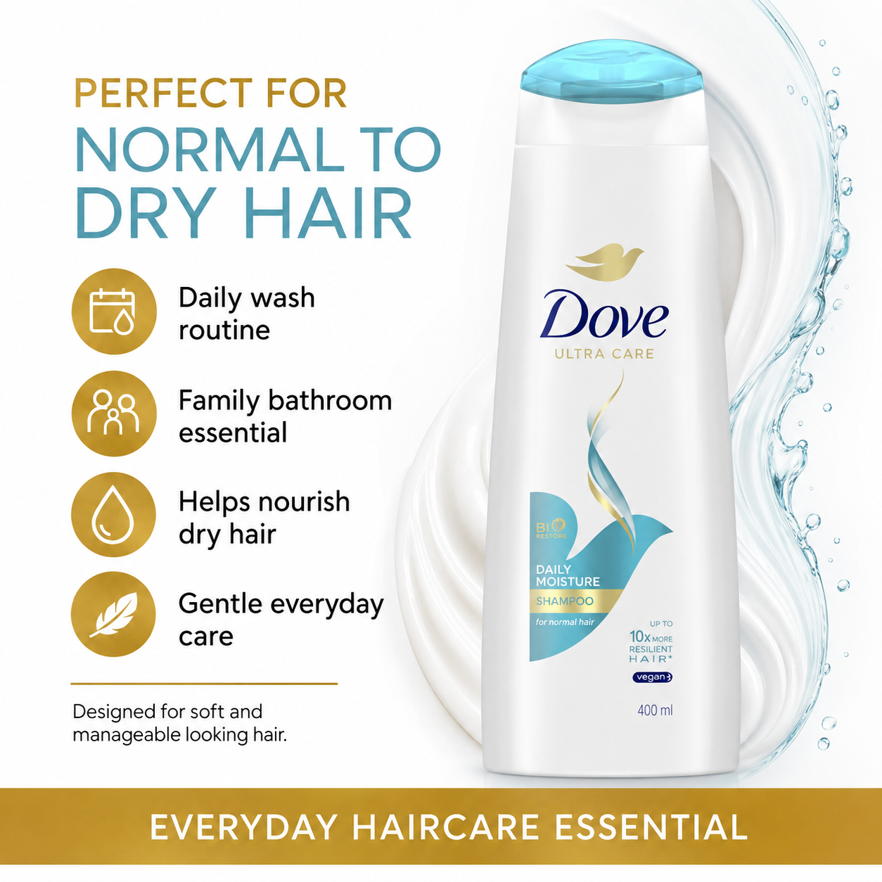 Dove Daily Moisture Shampoo 400 ml Nourishing Everyday Shampoo For Soft Manageable Hair