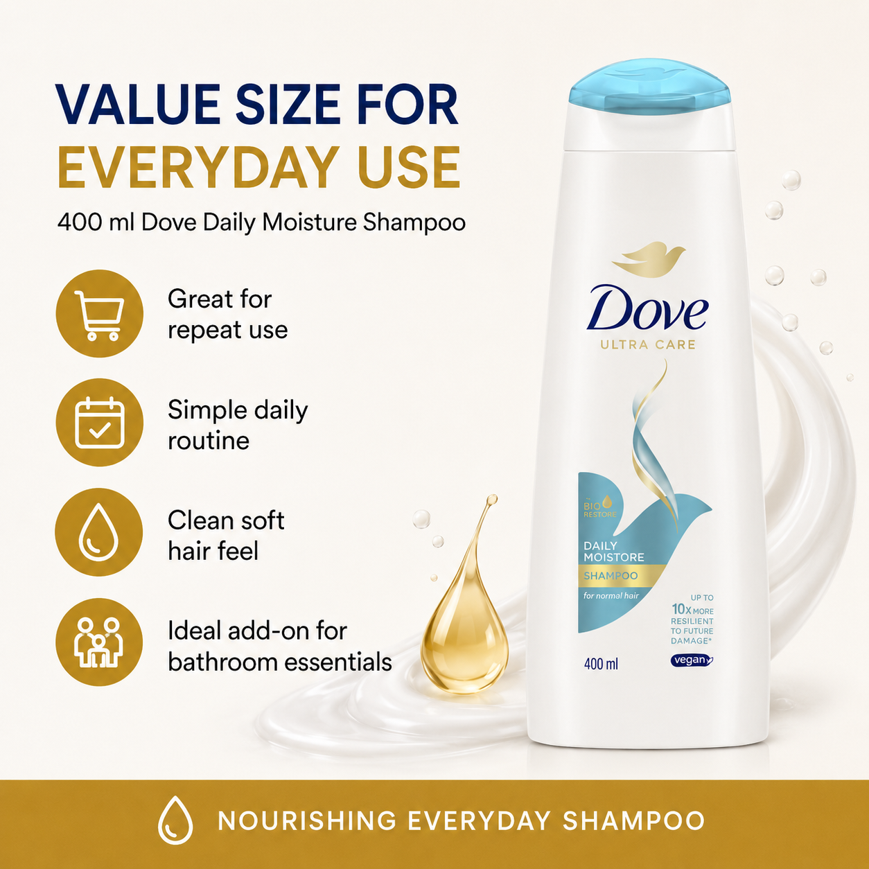 Dove Daily Moisture Shampoo 400 ml Nourishing Everyday Shampoo For Soft Manageable Hair