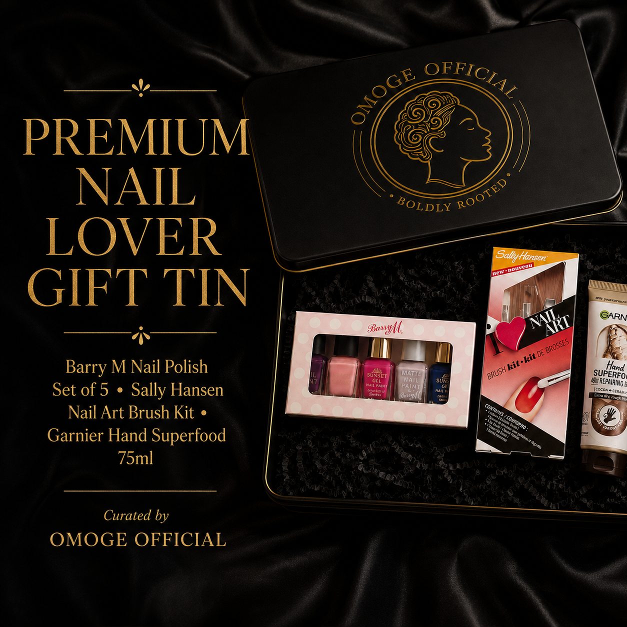 OMOGE OFFICIAL Nail Lover Gift Tin – Barry M, Sally Hansen & Garnier Set