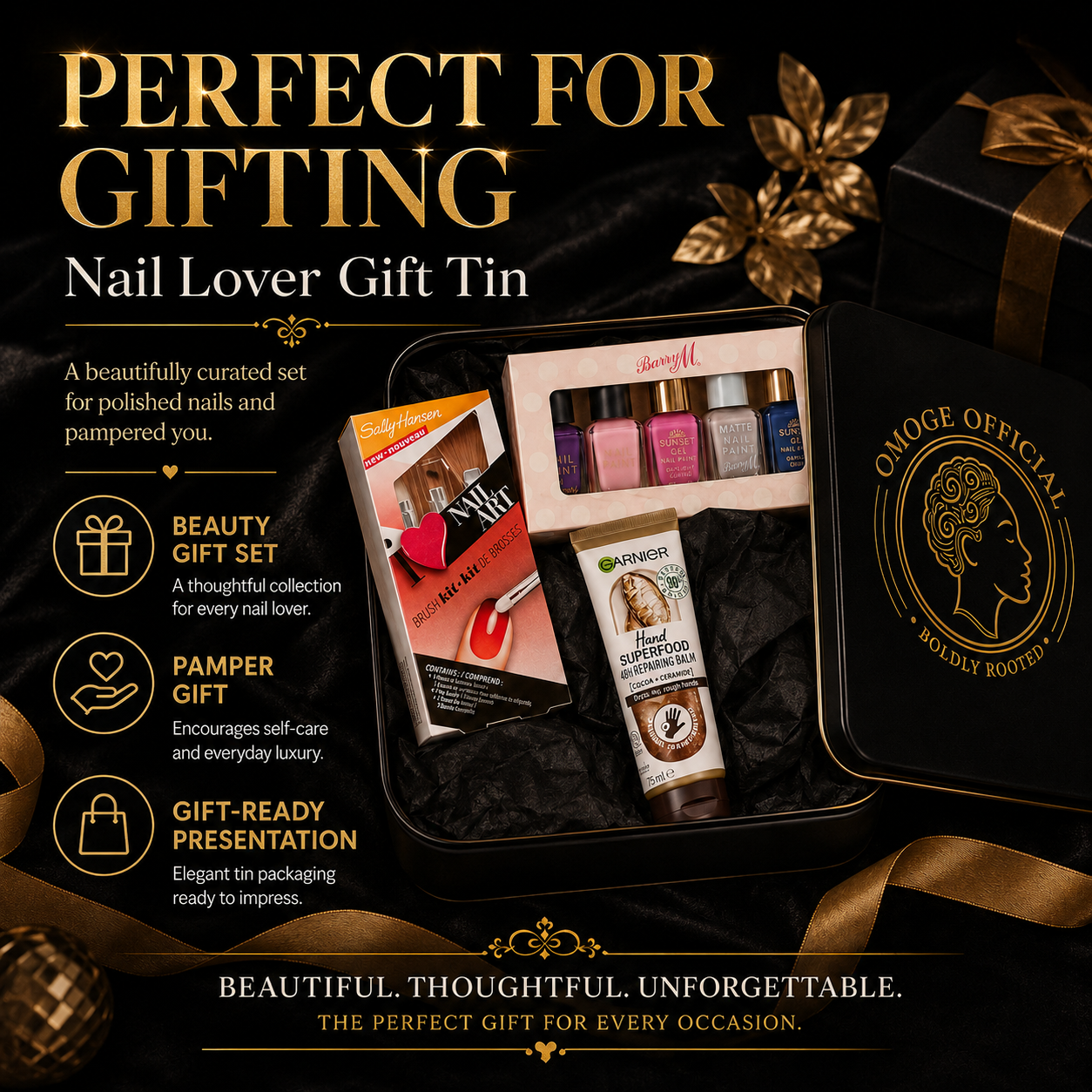 OMOGE OFFICIAL Nail Lover Gift Tin – Barry M, Sally Hansen & Garnier Set