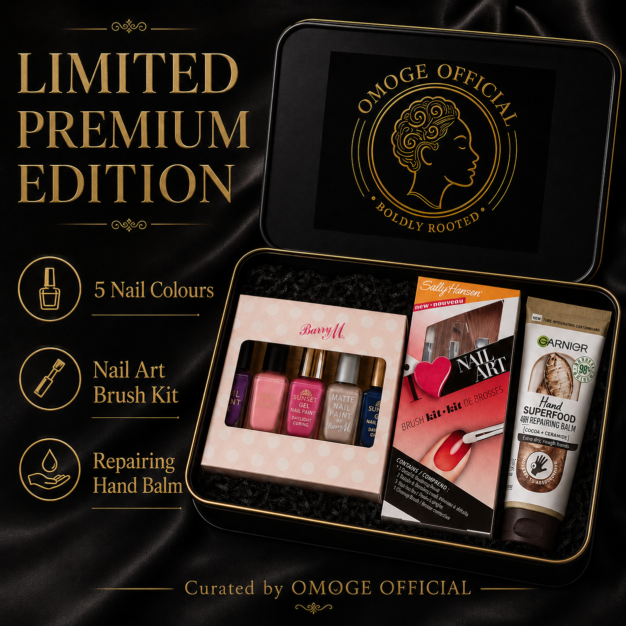 OMOGE OFFICIAL Nail Lover Gift Tin – Barry M, Sally Hansen & Garnier Set