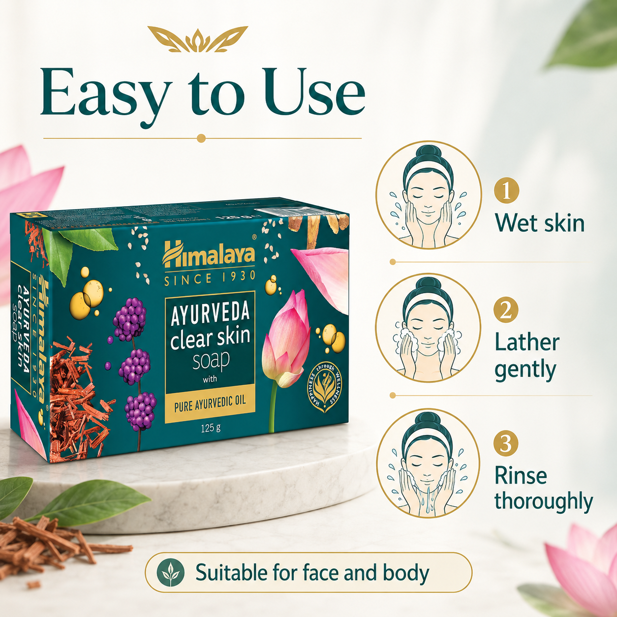 Himalaya Ayurveda Clear Skin Soap 125 g | Herbal Face & Body Cleansing Bar
