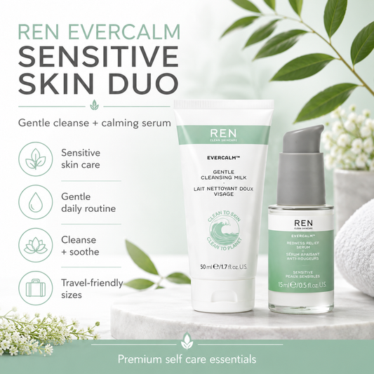 REN Evercalm Sensitive Skin Serum and Gentle Cleansing Milk Duo