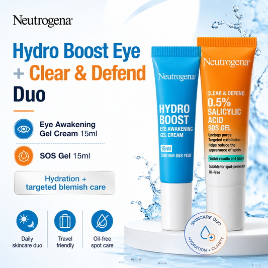 Neutrogena Hydro Boost Eye Gel Cream and Clear & Defend SOS Gel Duo 15ml Set