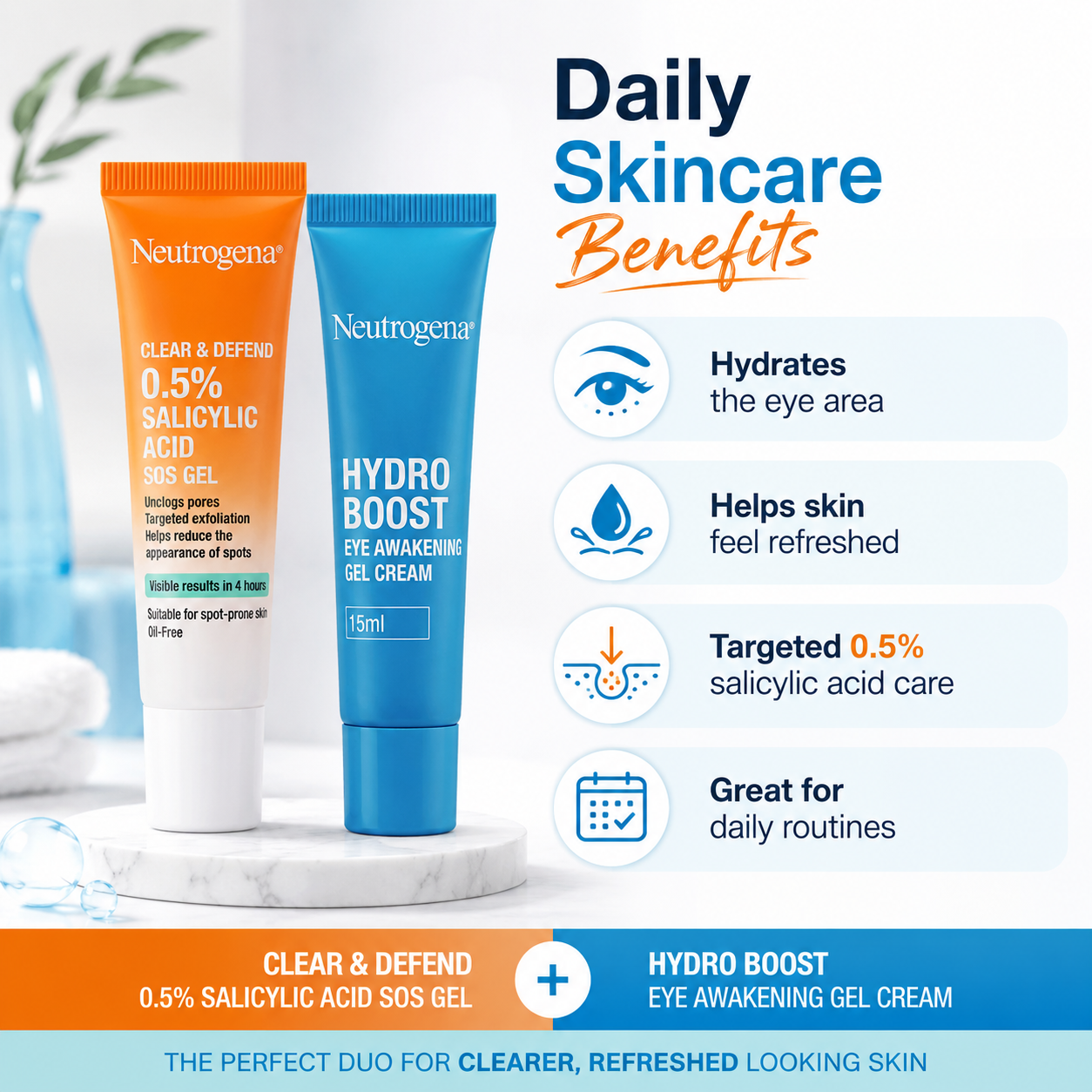 Neutrogena Hydro Boost Eye Gel Cream and Clear & Defend SOS Gel Duo 15ml Set