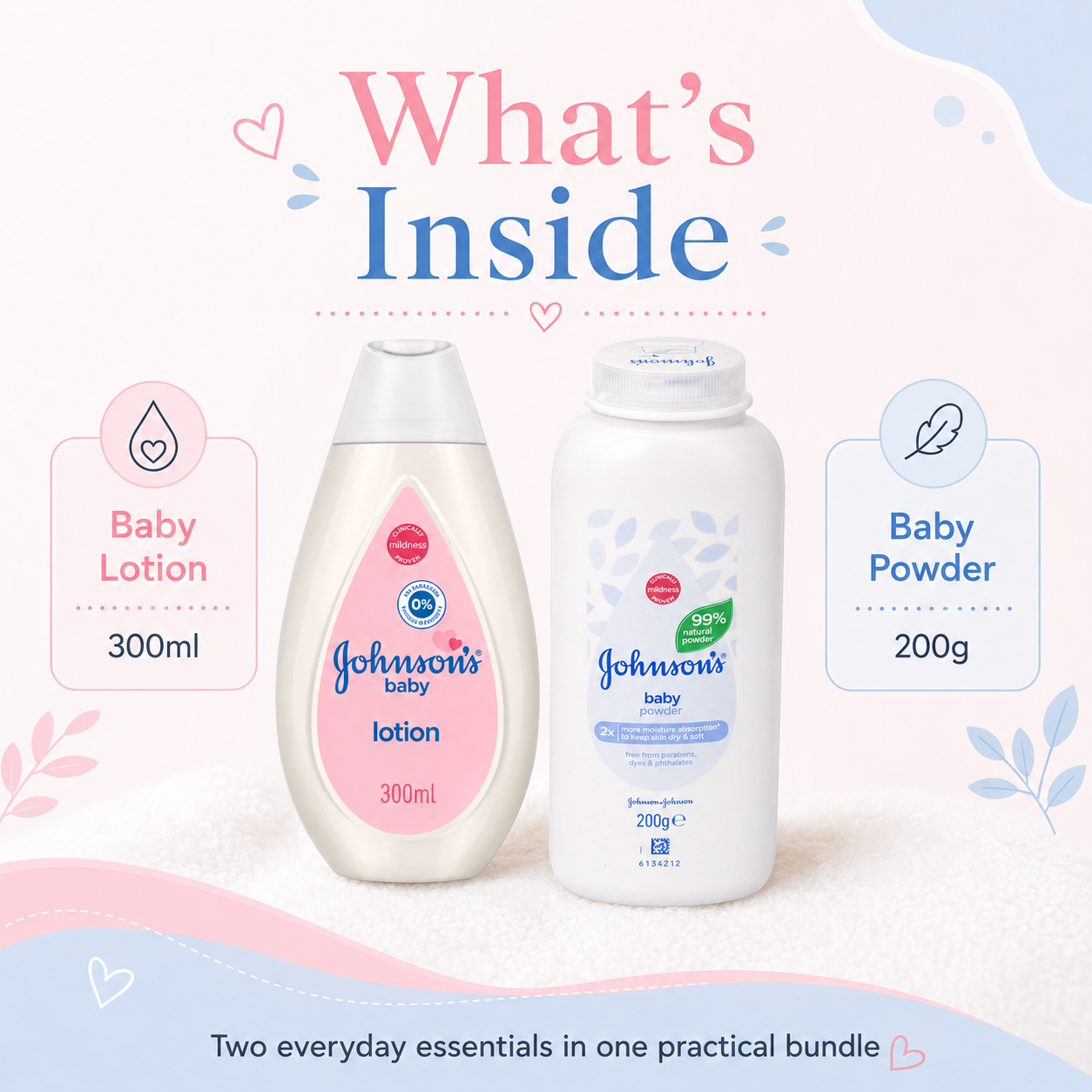 Omoge Baby Daily Care Duo Set Lotion 300ml and Baby Powder 200g Gentle Moisturising and Freshness Bundle