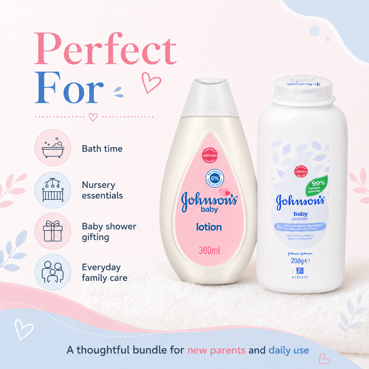 Omoge Baby Daily Care Duo Set Lotion 300ml and Baby Powder 200g Gentle Moisturising and Freshness Bundle