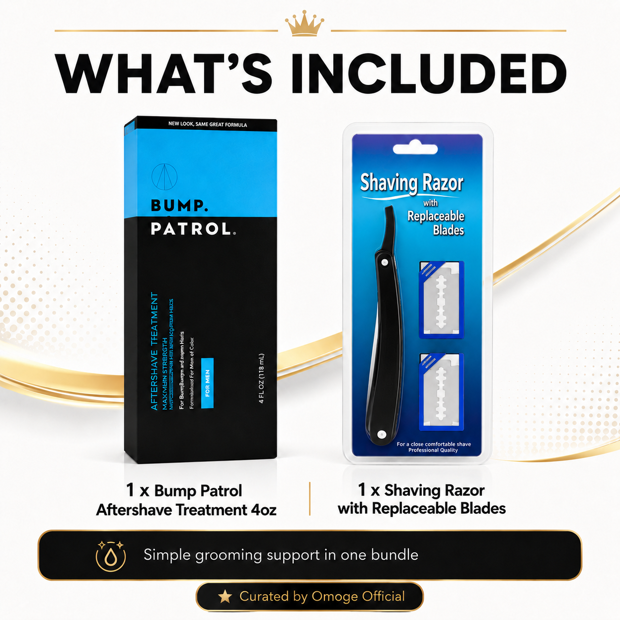 Omoge Men’s Razor Bump Care Duo with Bump Patrol Aftershave Treatment 4oz and Shaving Razor