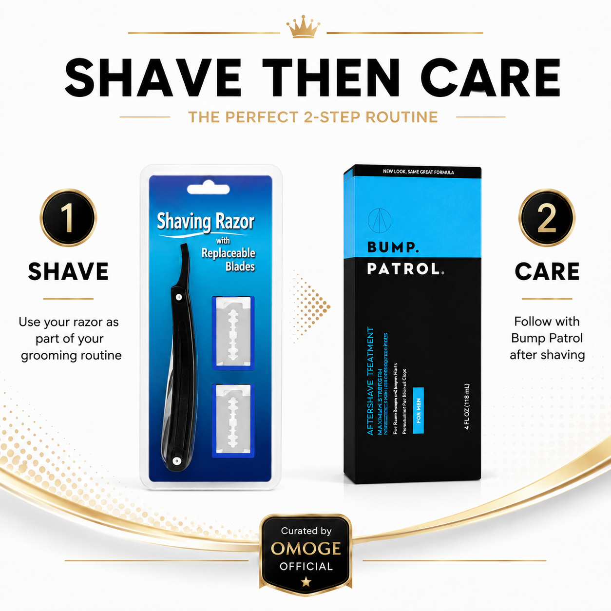 Omoge Men’s Razor Bump Care Duo with Bump Patrol Aftershave Treatment 4oz and Shaving Razor