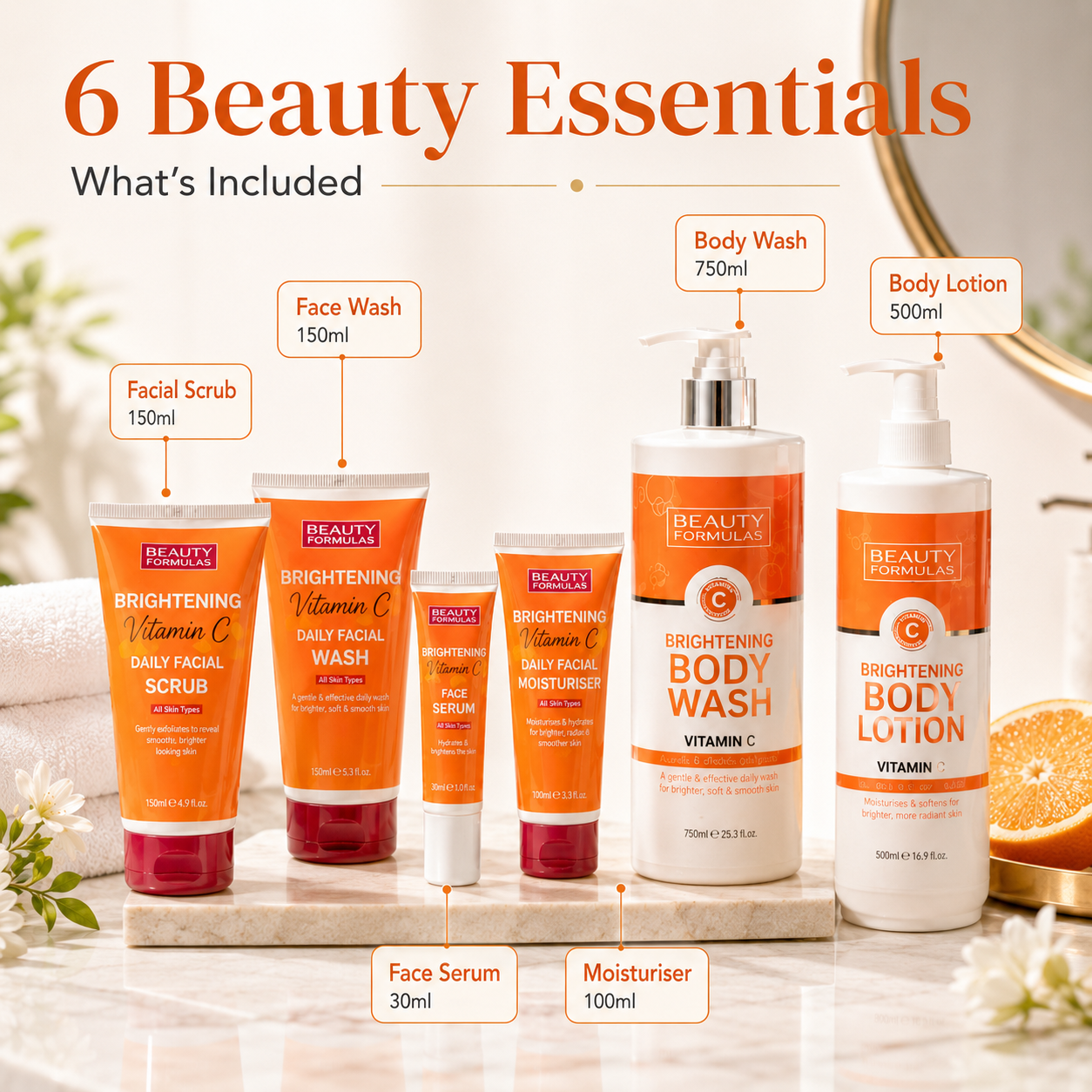 Beauty Formulas Vitamin C Head-to-Toe Set — 6 Pieces