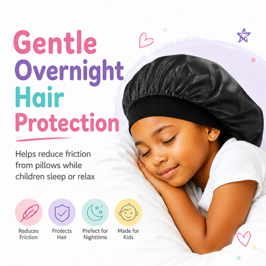 Kids Silky Satin Braid Bonnet Black