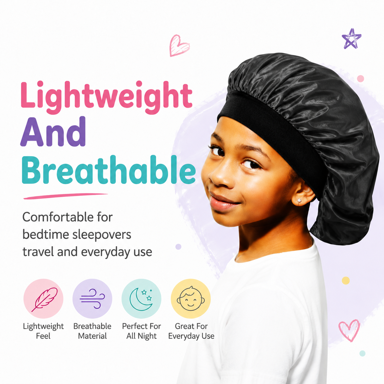 Kids Silky Satin Braid Bonnet Black