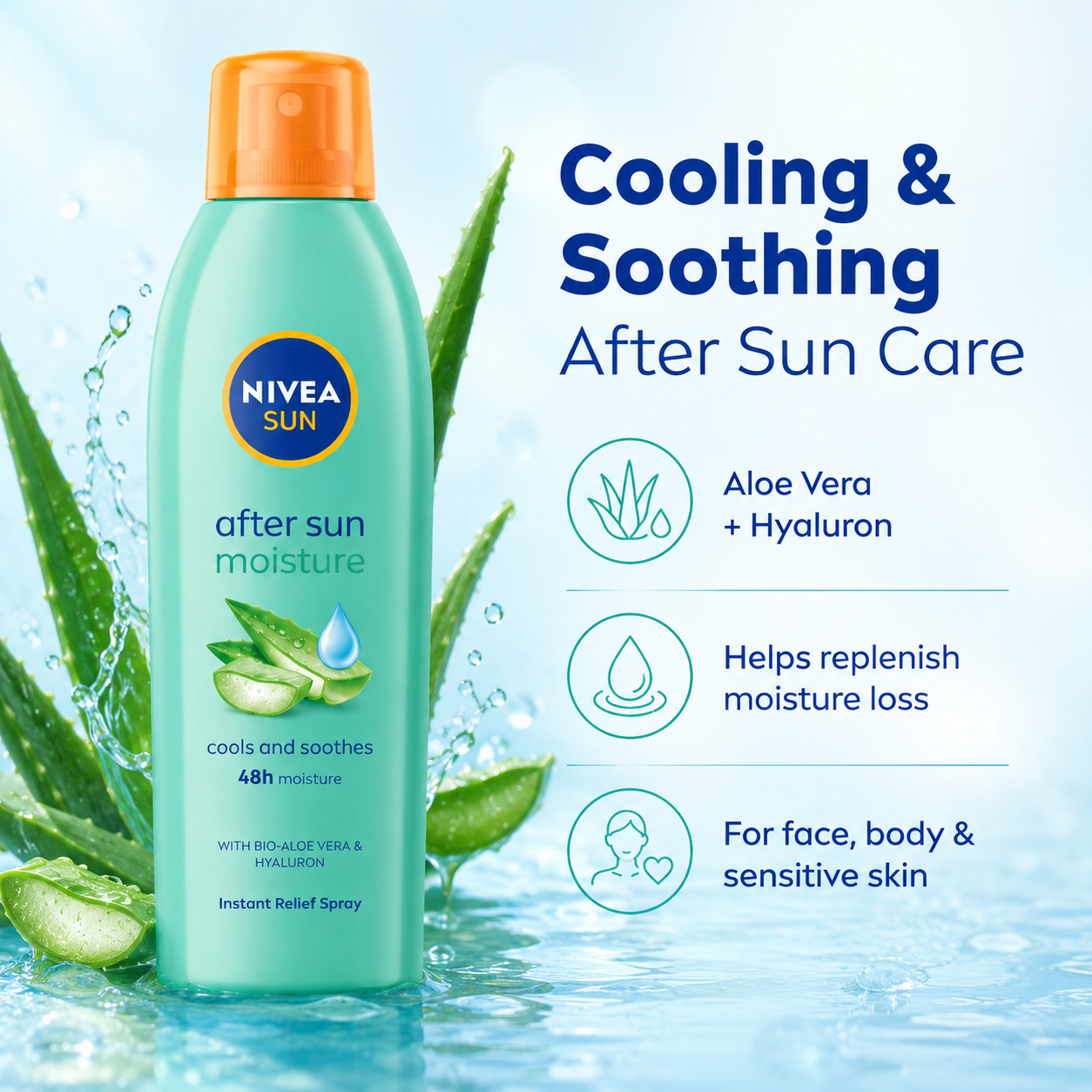 NIVEA SUN After Sun Moisture Instant Relief Spray with Aloe Vera & Hyaluron 200ml