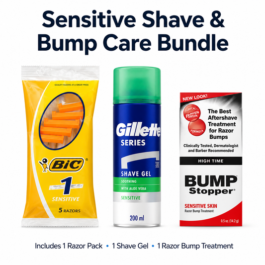 Sensitive Shaving Razor Bump Care Set Includes 5  Disposable Razor Pack &  Sensitive Shave Gel