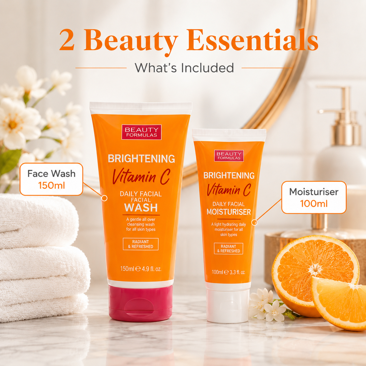Beauty Formulas Vitamin C Daily Duo – Brightening Face Wash 150ml and Moisturiser 100ml