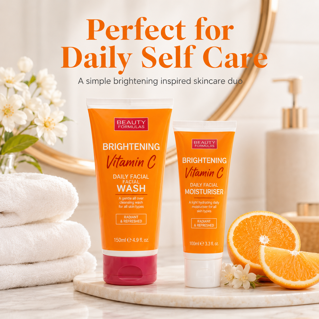 Beauty Formulas Vitamin C Daily Duo – Brightening Face Wash 150ml and Moisturiser 100ml