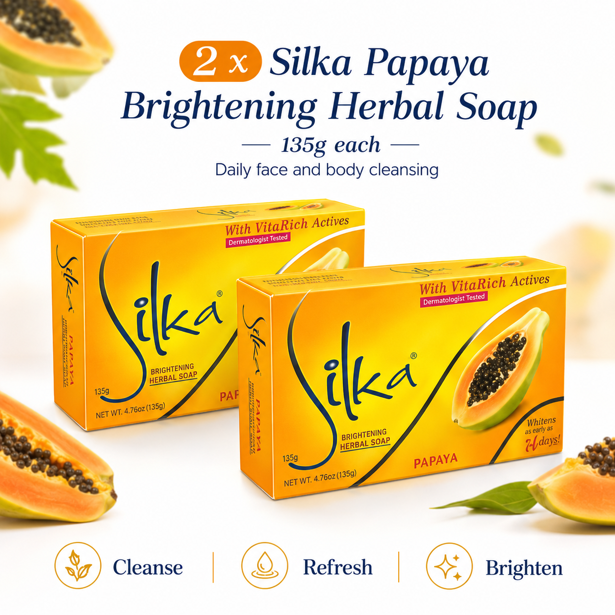 2 Silka Papaya Brightening Herbal Soap Bars