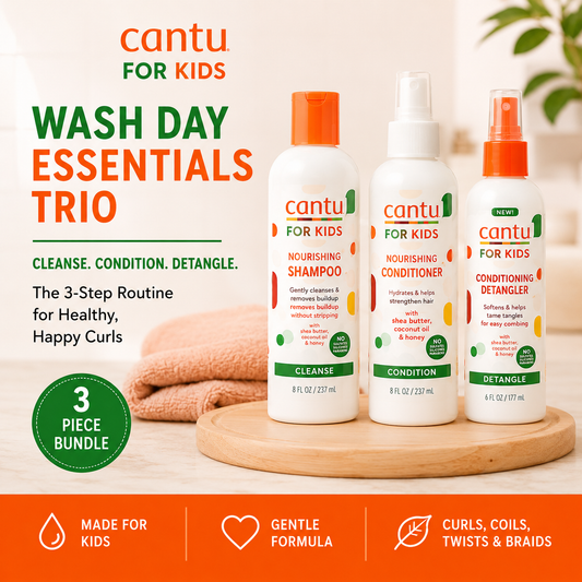 Cantu Kids Wash Day Essentials Trio with Shampoo Conditioner and Detangler