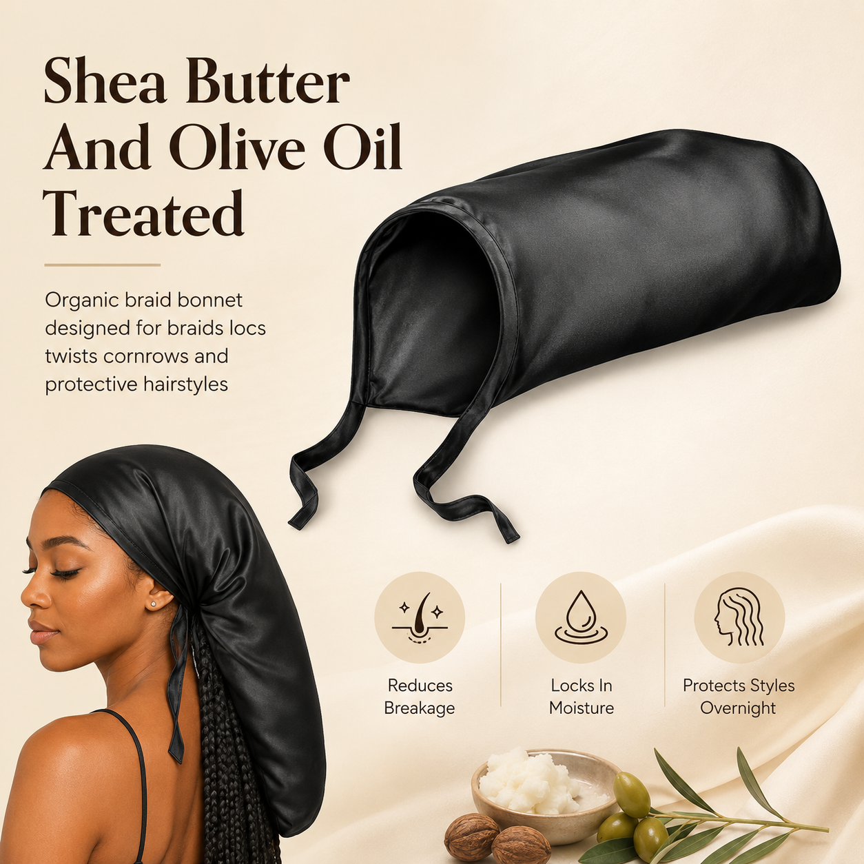 Organic Shea Butter And Olive Oil Treated Hair Bonnet