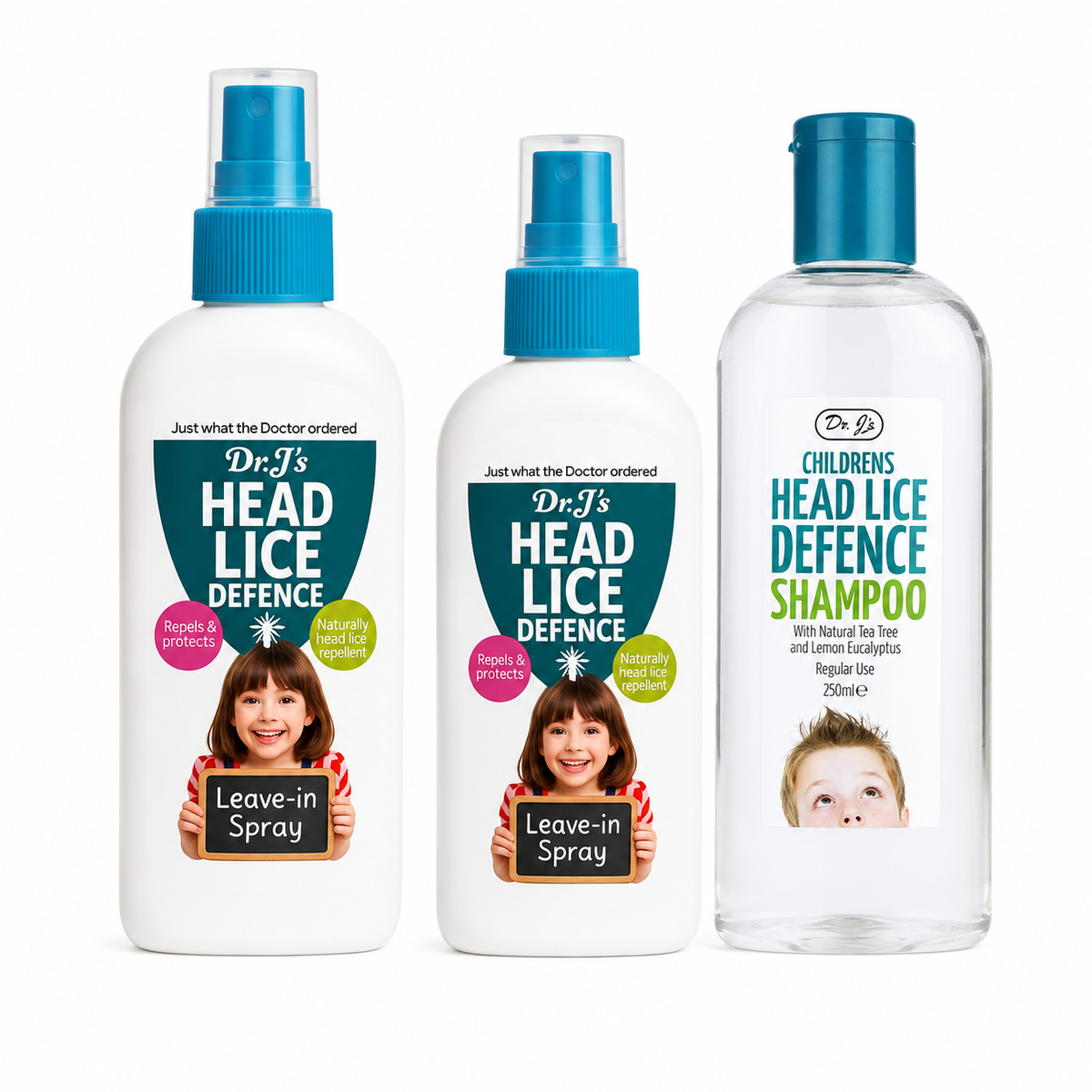 Dr. J's children's head lice defence shampoo and spray set
