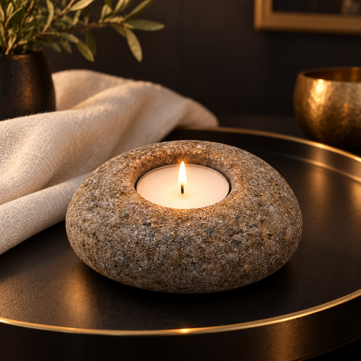Natural riverstone candle holder – view 2