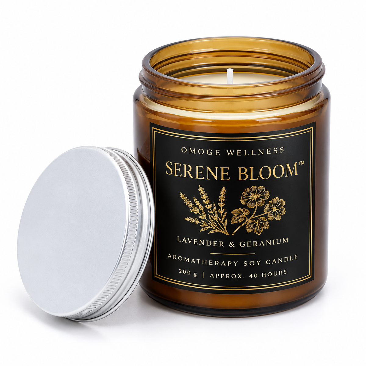 OMOGE Wellness Serene Bloom lavender and geranium soy candle 200g